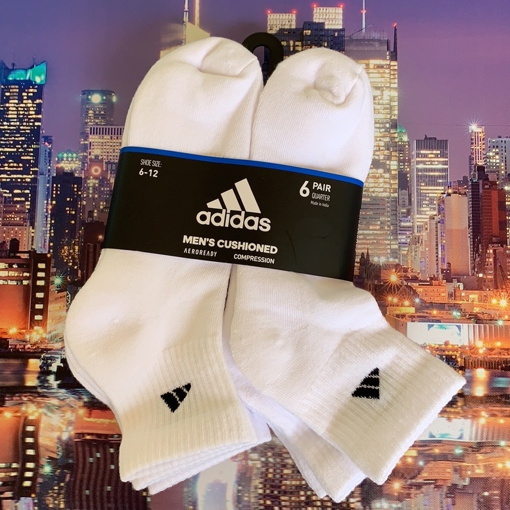 ADIDAS MEN’S CUSHIONED 6 pair QUARTER SOCKS - Picture 14 of 16